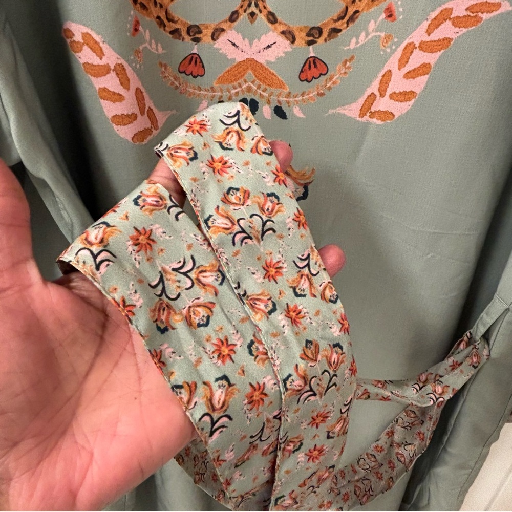 Shayla Laurel Green Satin Floral Cheetah Robe Big Cats Lounge Spa Relaxation OS - Picture 9 of 13